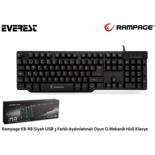 Everest Rampage KB-R8 3 Farklı Aydınlatmalı Mekanik Hisli Oyuncu Klavyesi  USB - BizdeHesapli.Com