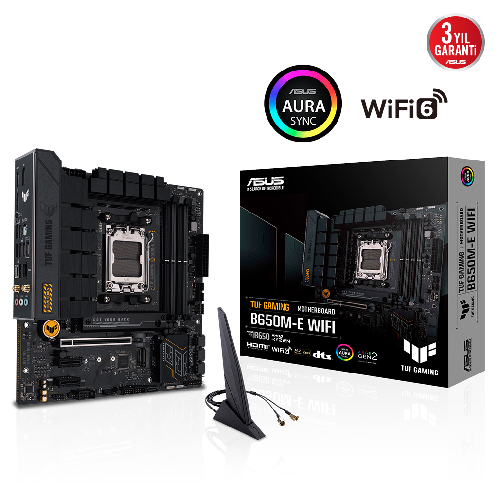 ASUS TUF GAMING B650M-E WIFI, 4xDDR5, 2x M.2, HDMI, DP, Type-C, Wi-Fi 6,  Bluetooth v5.2, AMD Ryzen 7000 Serisi, AM5 Soket Anakart - BizdeHesapli.Com