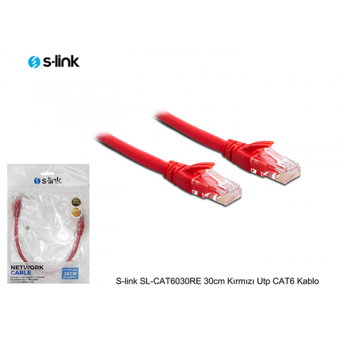 S-LINK SL-CAT6030 CAT6 Patch 30CM Kablo (Kırmızı) - BizdeHesapli.Com